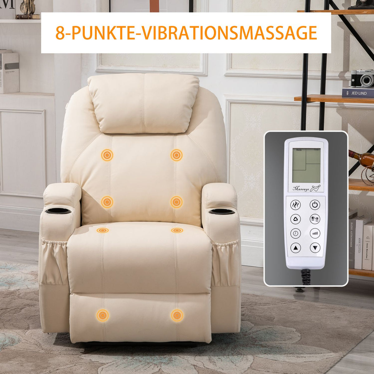Electric Relaxation Chair Tv Chair Massage Chair Massage Function Reclining Function Faux Leather Wood Metal Foam Beige 82 X 97 X 110 Cm