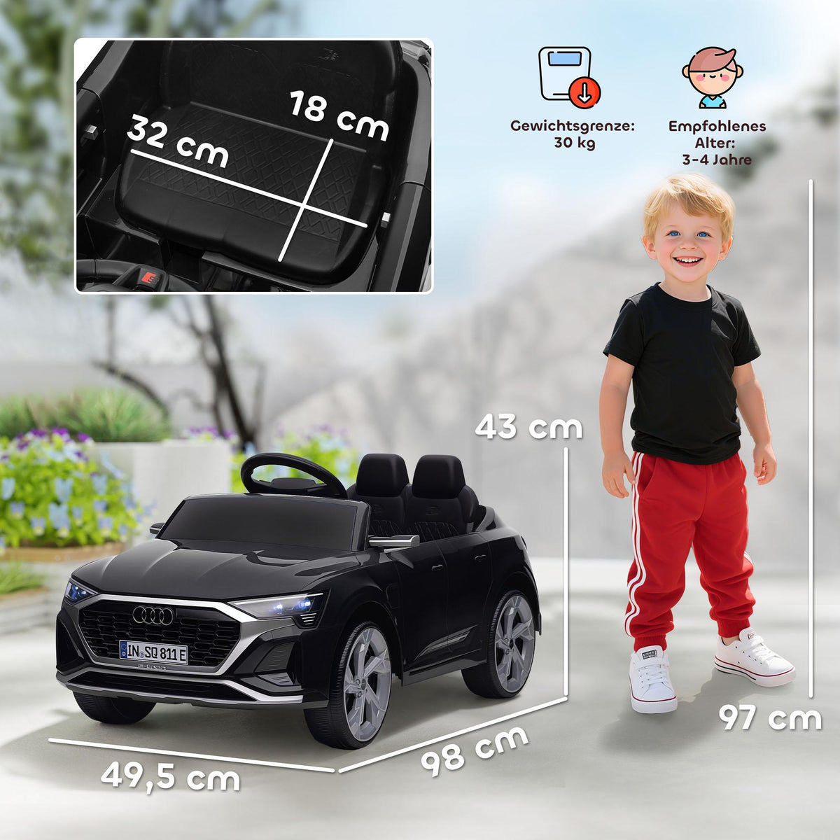 Electric Ride-On Car, 12V Audi Q8, Remote Control, Black