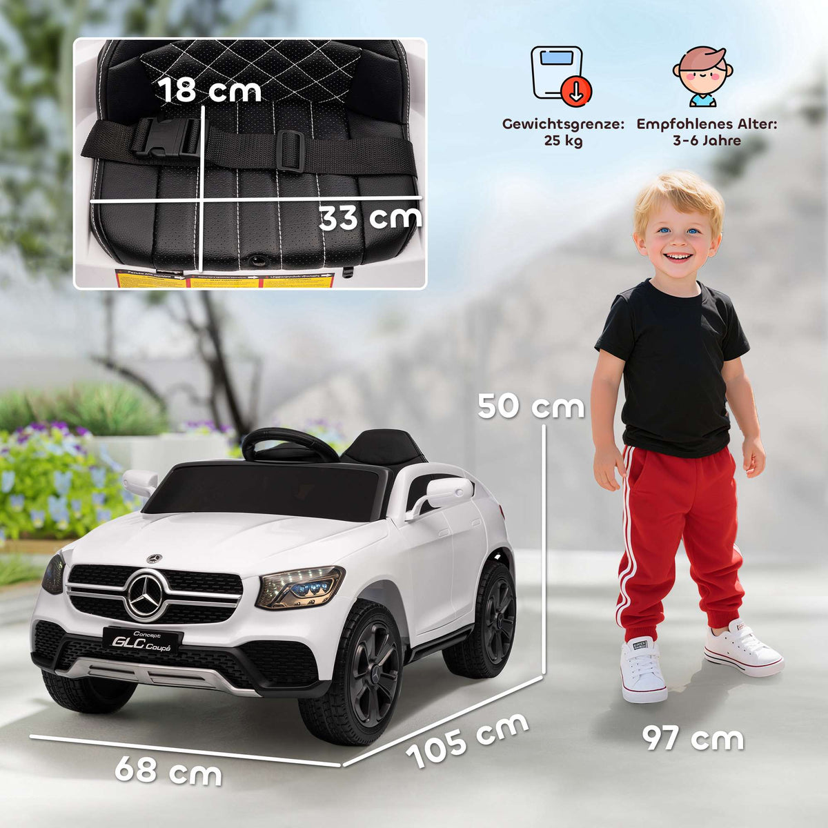 Electric Ride-On Car for Kids, 12V, Remote Control, White