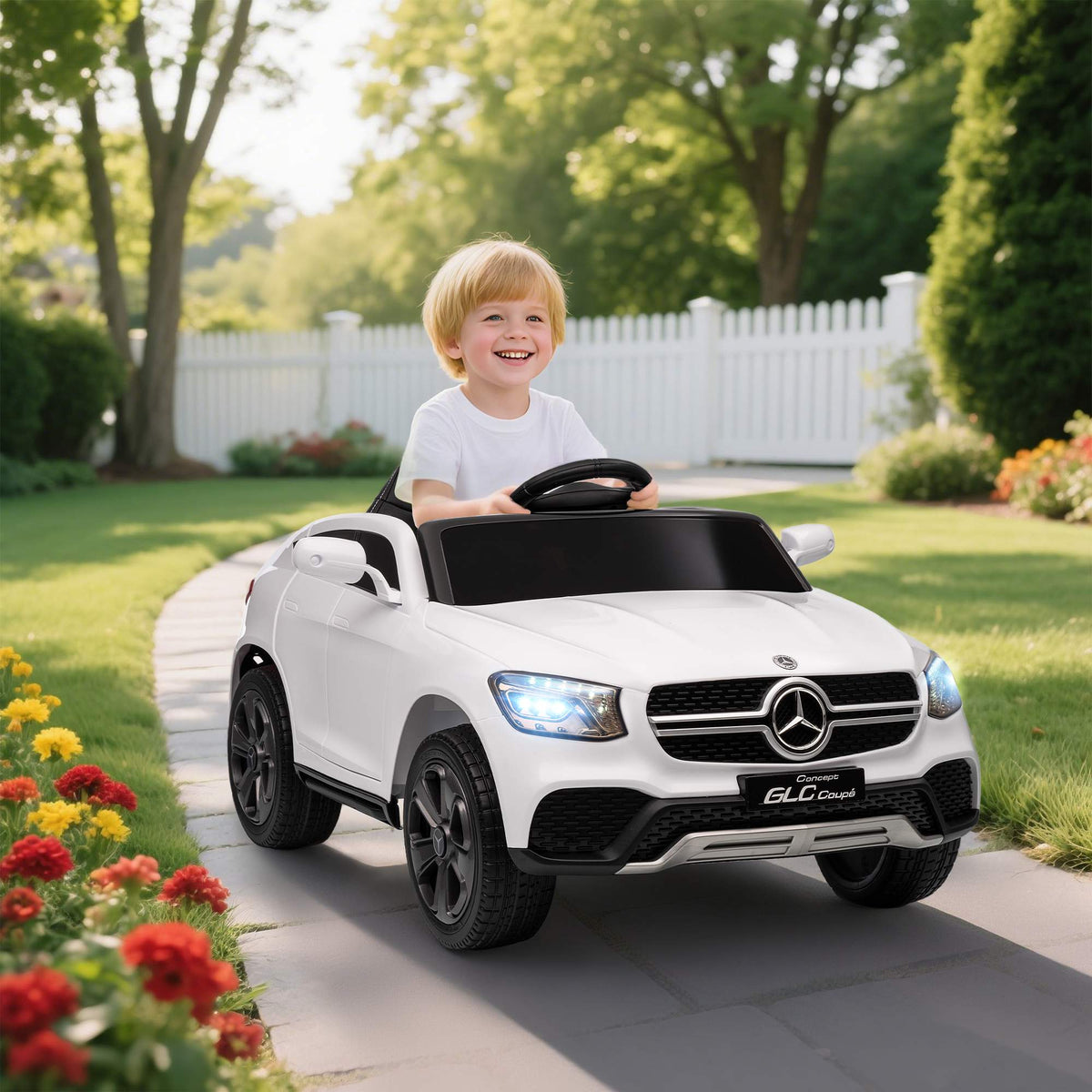Electric Ride-On Car for Kids, 12V, Remote Control, White
