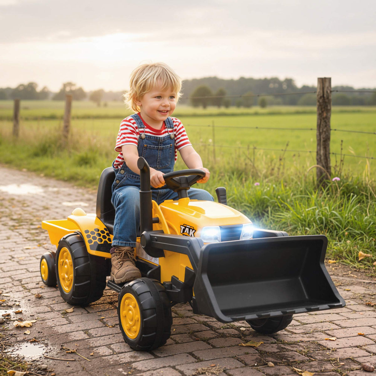 Electric Ride-On Digger with Trailer, 12V, Ages 3-8, Yellow