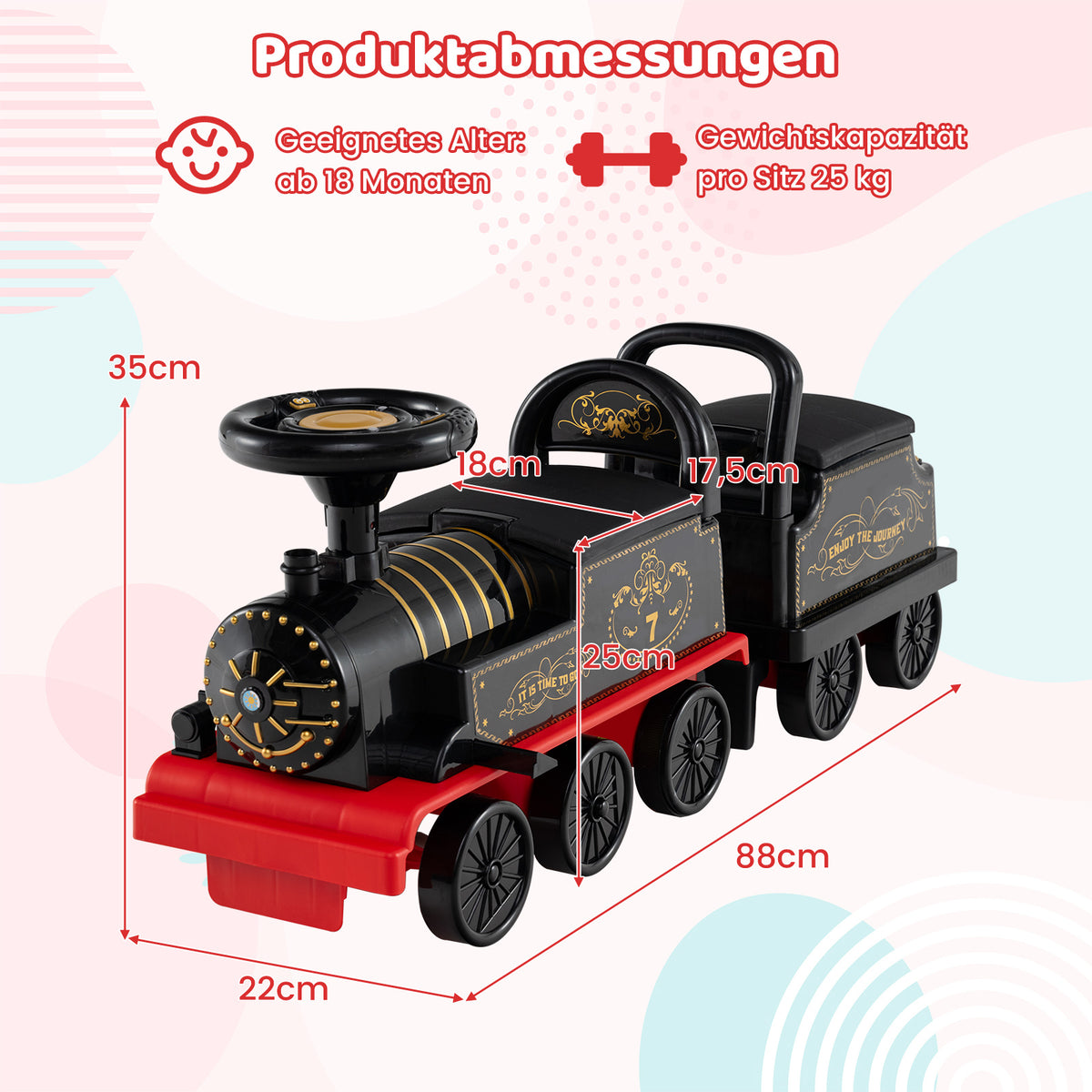 Electric Ride-On Train with Detachable Wagon, 6V, Black