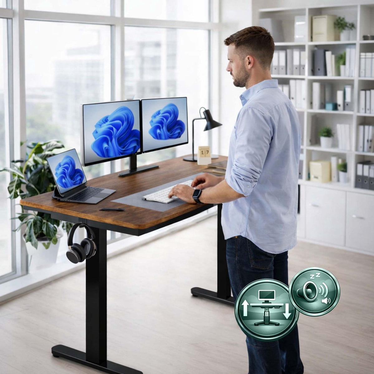 Electric Sit-Stand Desk, Wood-Effect Top, Memory Presets