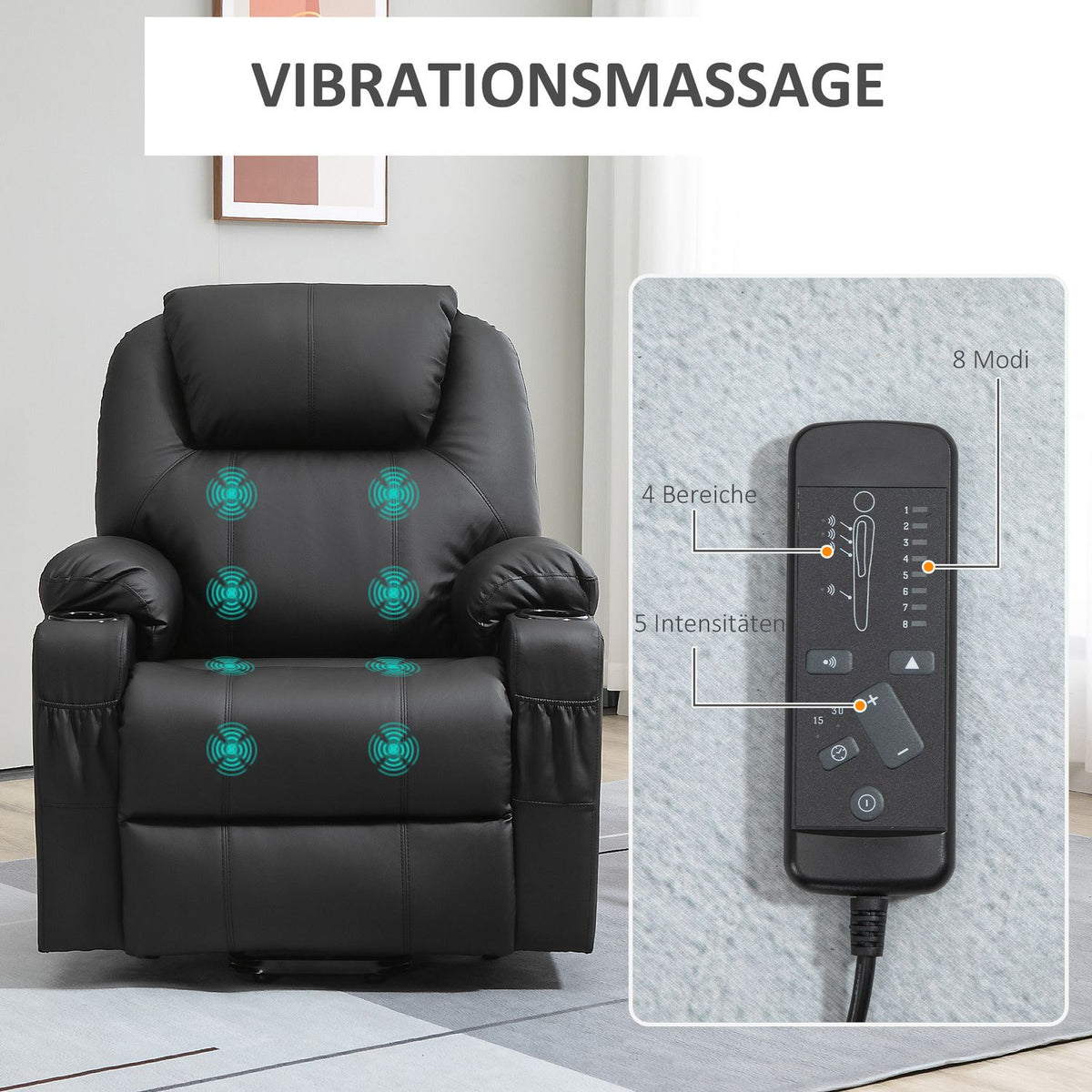 Electric Stand-Up Chair, Massage Chair With Stand-Up Aid, Relaxation Chair With Reclining Function, Tv Chair With Remote Control, Side Pockets, Pu