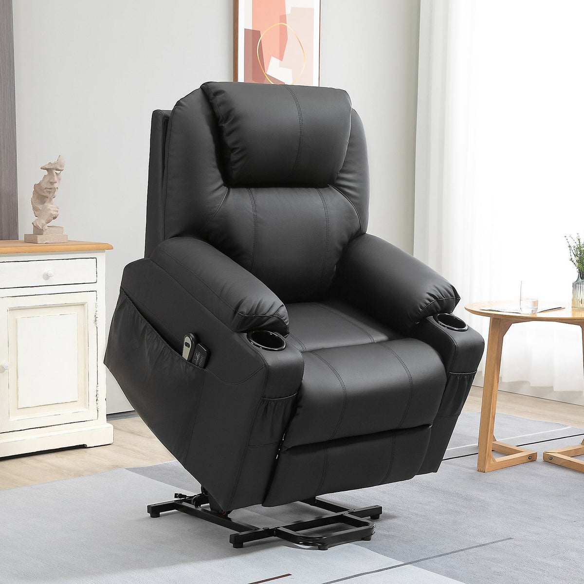 Electric Stand-Up Chair, Massage Chair With Stand-Up Aid, Relaxation Chair With Reclining Function, Tv Chair With Remote Control, Side Pockets, Pu