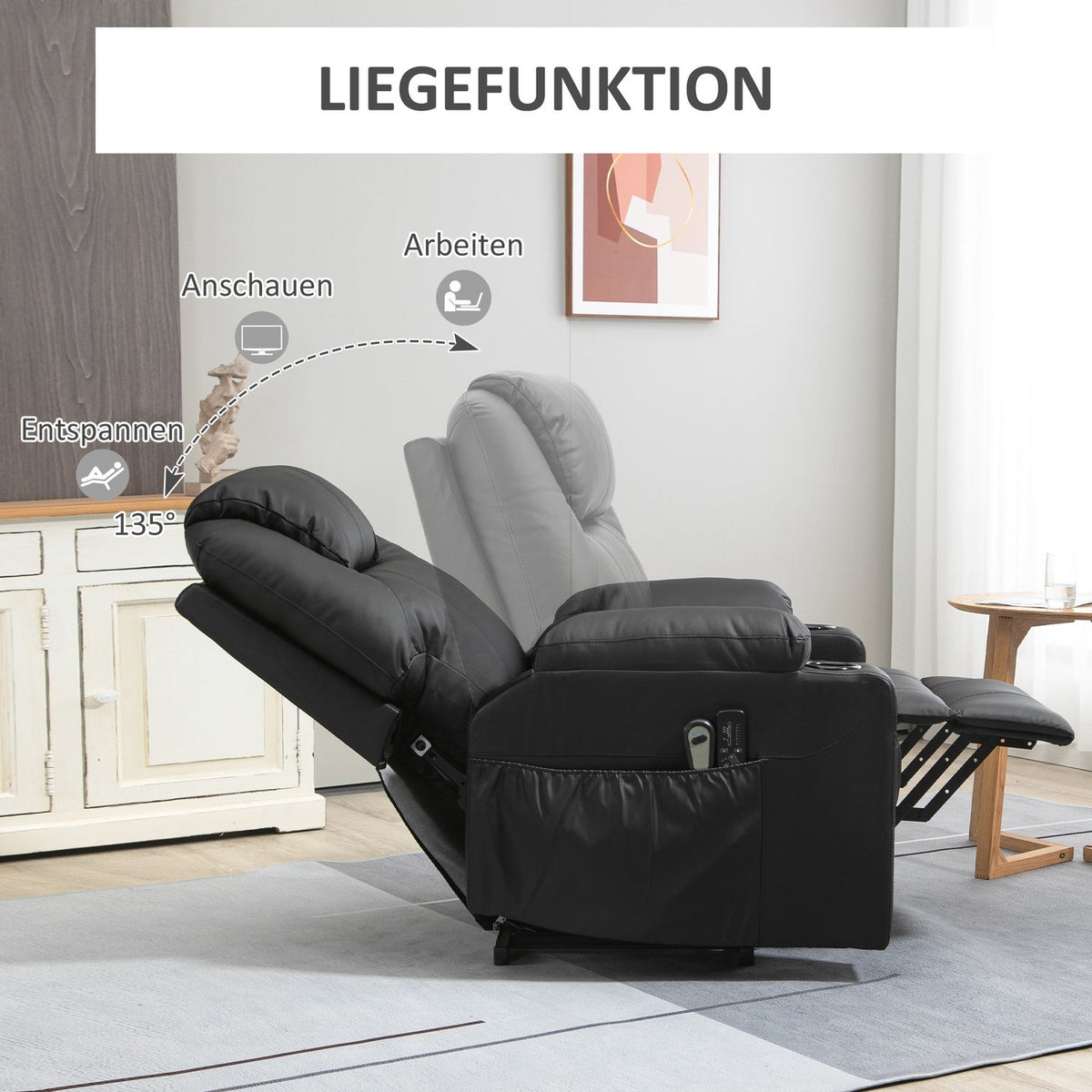 Electric Stand-Up Chair, Massage Chair With Stand-Up Aid, Relaxation Chair With Reclining Function, Tv Chair With Remote Control, Side Pockets, Pu