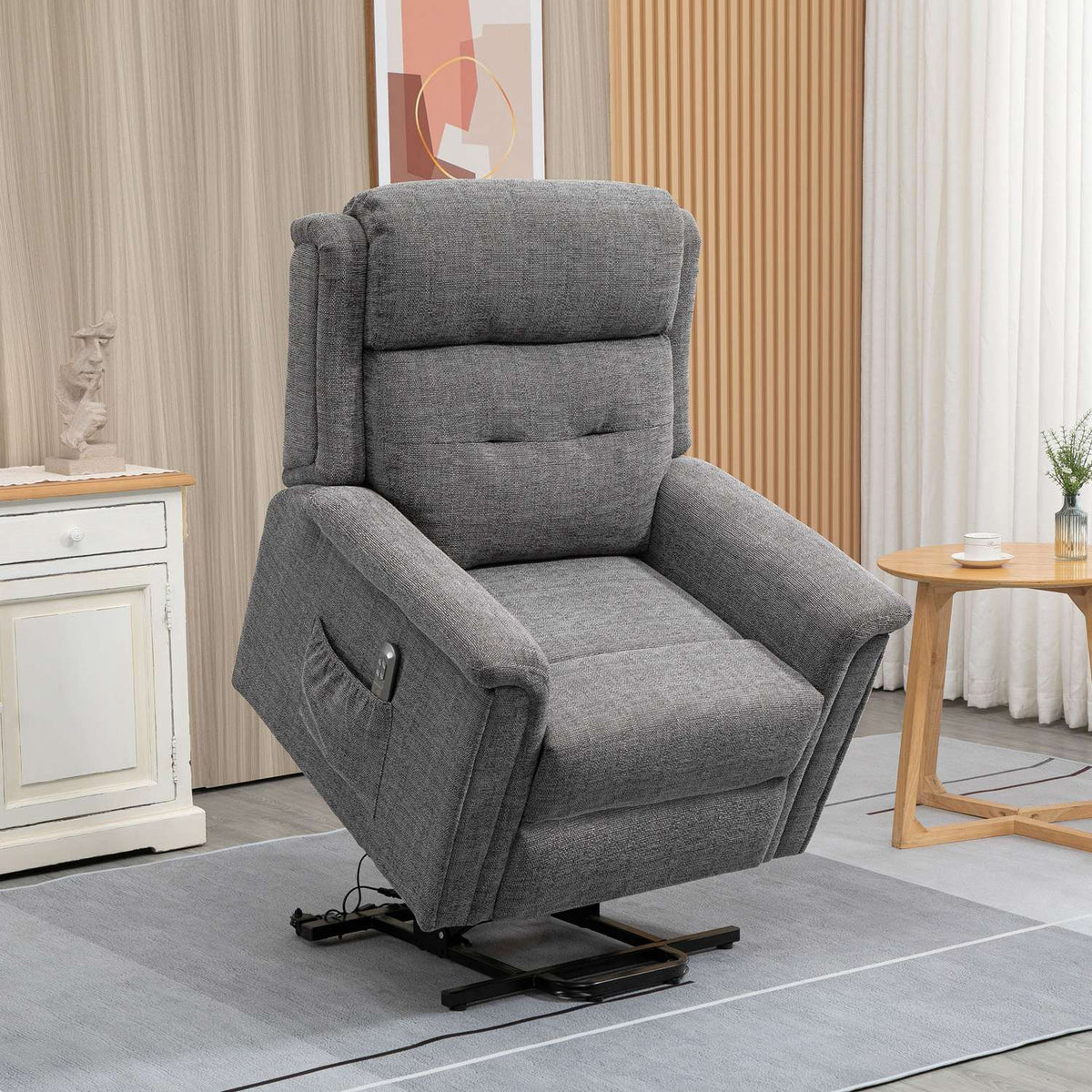 Electric Stand-Up Chair, Tv Chair, Relaxation Chair With Reclining Function, Senior Chair With Remote Control, Load Capacity Up To 170 Kg, Gray, 89X96X108 Cm