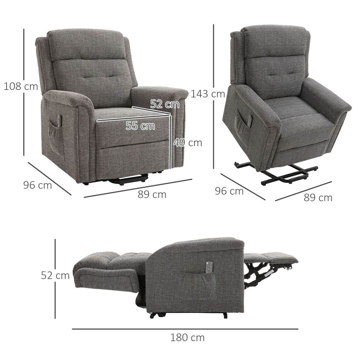 Electric Stand-Up Chair, Tv Chair, Relaxation Chair With Reclining Function, Senior Chair With Remote Control, Load Capacity Up To 170 Kg, Gray, 89X96X108 Cm
