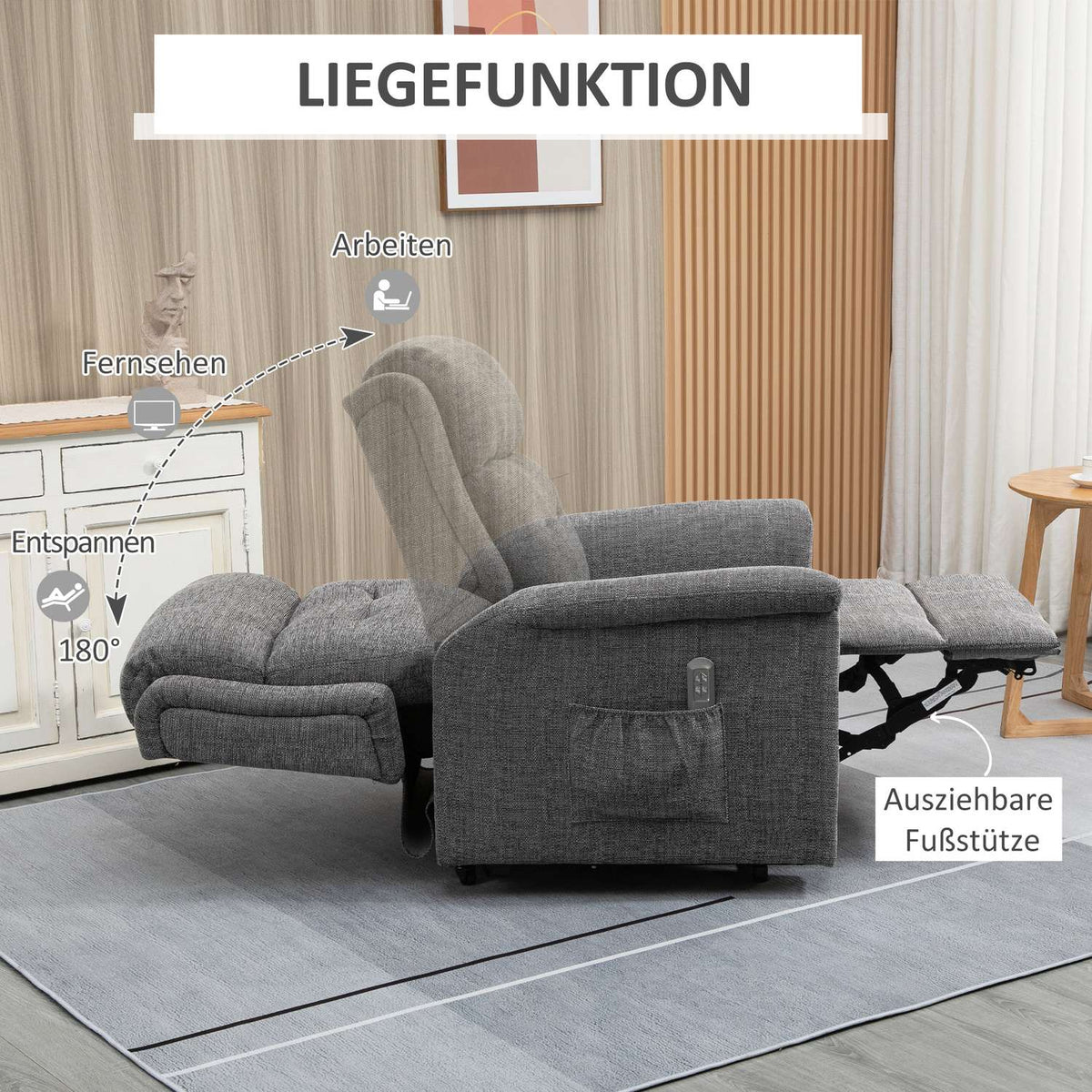 Electric Stand-Up Chair, Tv Chair, Relaxation Chair With Reclining Function, Senior Chair With Remote Control, Load Capacity Up To 170 Kg, Gray, 89X96X108 Cm