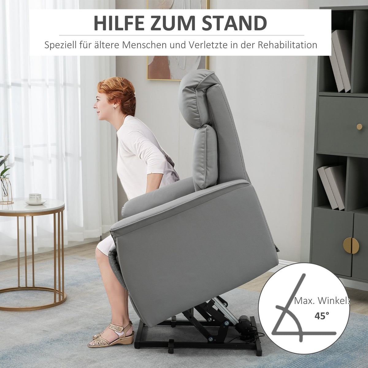Electric Stand-Up Chair Upholstered Tv Chair Relaxation Chair With Stand-Up Aid, Reclining Function, Tv Chair With Remote Control, Side Pocket, Microfiber Fabric, Gray