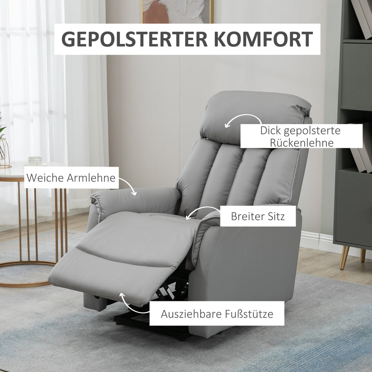 Electric Stand-Up Chair Upholstered Tv Chair Relaxation Chair With Stand-Up Aid, Reclining Function, Tv Chair With Remote Control, Side Pocket, Microfiber Fabric, Gray