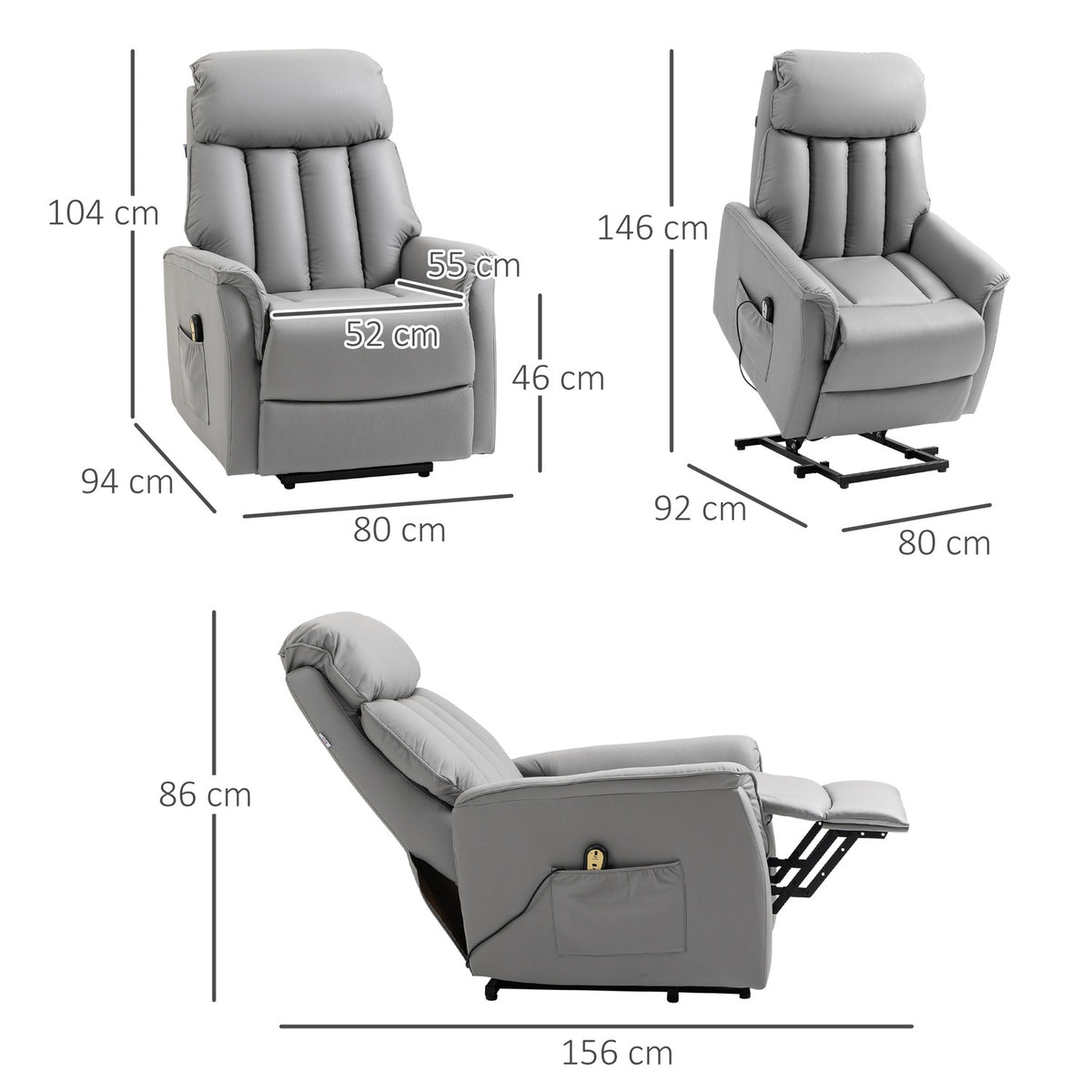 Electric Stand-Up Chair Upholstered Tv Chair Relaxation Chair With Stand-Up Aid, Reclining Function, Tv Chair With Remote Control, Side Pocket, Microfiber Fabric, Gray
