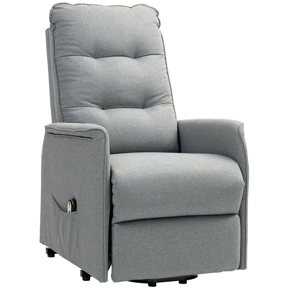 Electric TV armchair with stand-up aid, relaxation armchair with reclining function, TV armchair with remote control, side pocket, pocket spring and linen look for living room, up to 150kg, gray