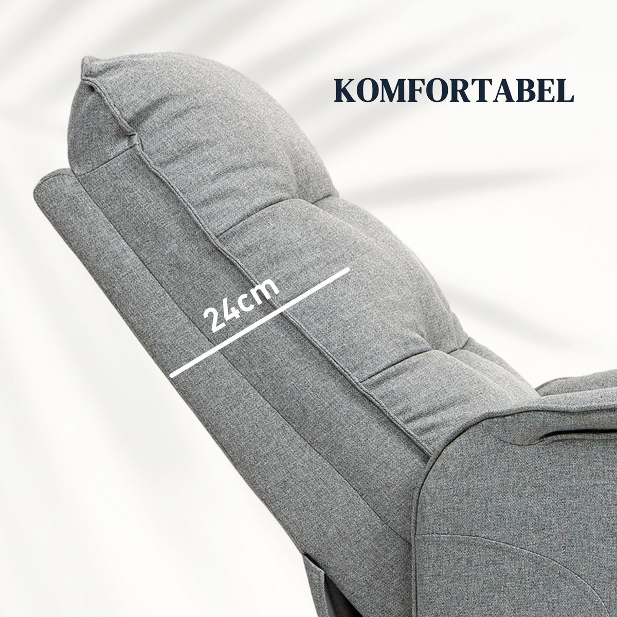 Electric TV armchair with stand-up aid, relaxation armchair with reclining function, TV armchair with remote control, side pocket, pocket spring and linen look for living room, up to 150kg, gray
