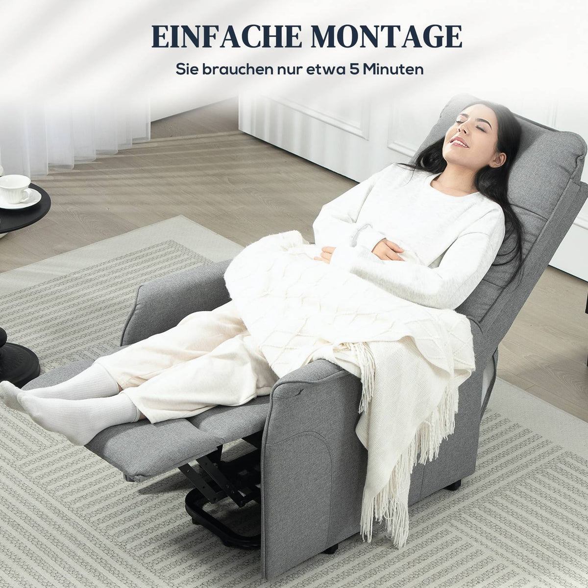Electric TV armchair with stand-up aid, relaxation armchair with reclining function, TV armchair with remote control, side pocket, pocket spring and linen look for living room, up to 150kg, gray