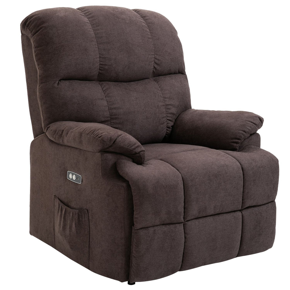 Electric TV chair, relaxation chair with stand-up aid, reclining function, USB port, upholstered TV chair with footrest, side pocket, dark gray
