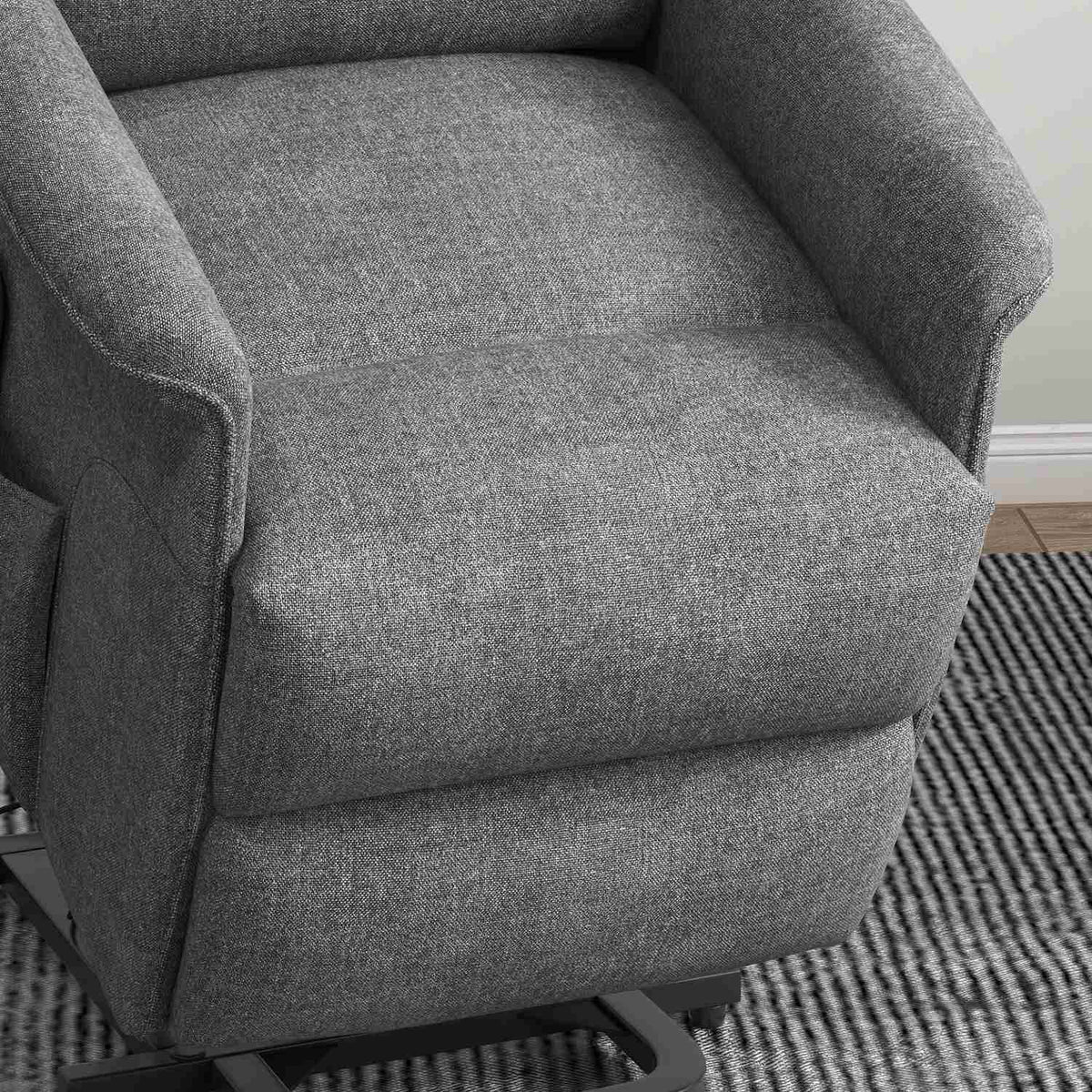 Electric TV chair with stand-up aid, relaxation chair with reclining function, TV chair with linen look, side pocket, remote control