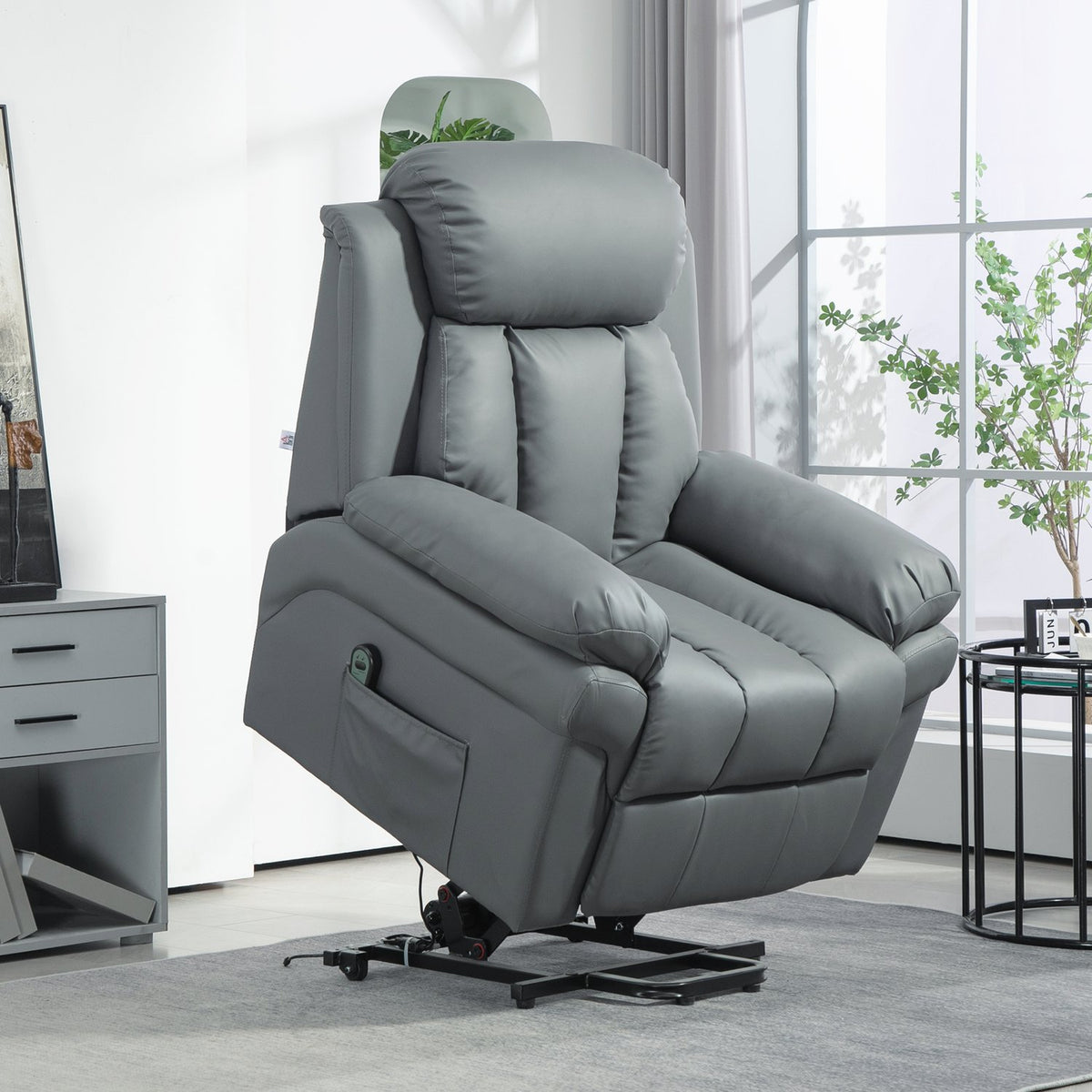 Electric TV chair with stand-up aid, relaxation chair with reclining function, TV chair with remote control, side pocket, for living room
