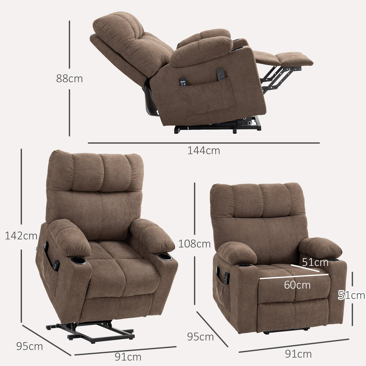 Electric TV chair with stand-up aid, relaxation chair with reclining function, heat and massage function, TV chair with spring system