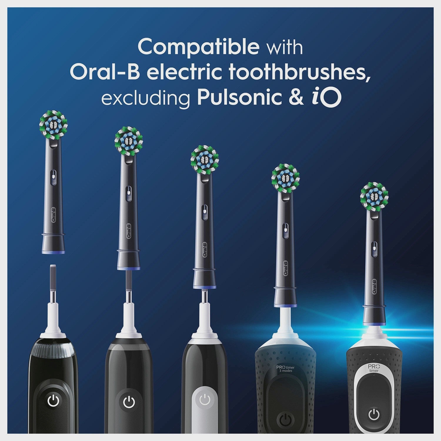 Electric Toothbrush Heads, Cross Action, Black, 5-Pack