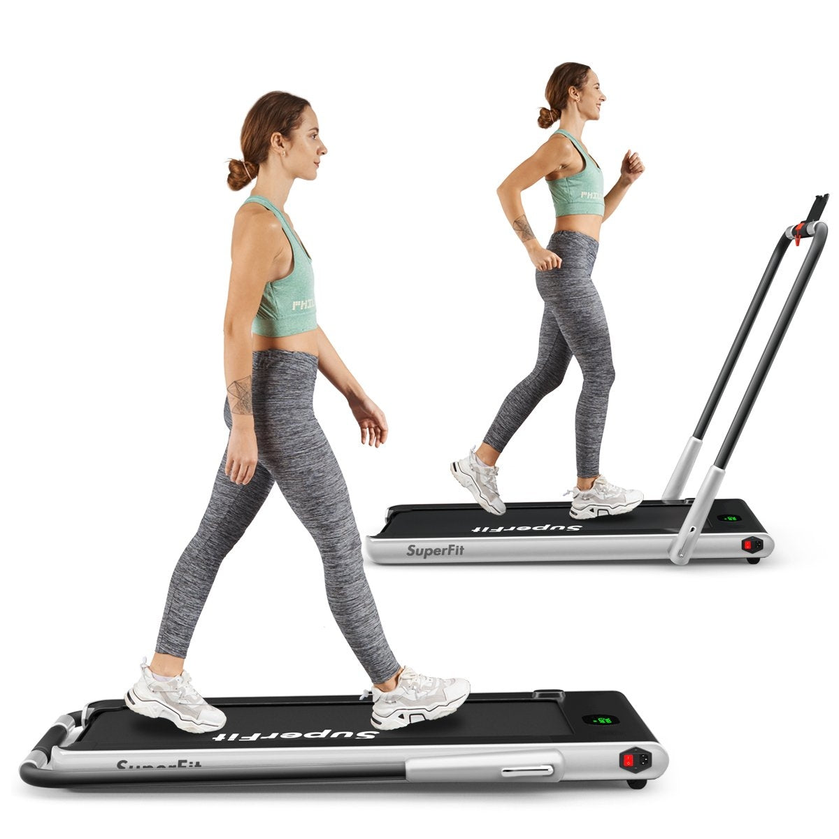 Electric Treadmill 1-12km/h LED Display Foldable Exercise Bike Fitness Equipment 120kg Silver