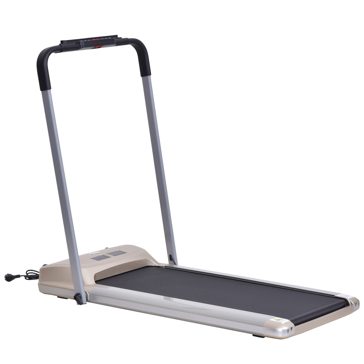 Electric Treadmill With Lcd Display, Foldable Fitness Machine, 1-10 Km/H, Steel, Black+Grey+Champagne, 70X128X116 Cm