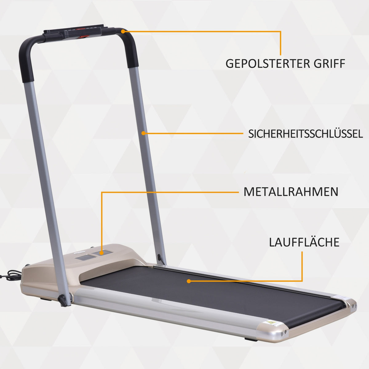 Electric Treadmill With Lcd Display, Foldable Fitness Machine, 1-10 Km/H, Steel, Black+Grey+Champagne, 70X128X116 Cm