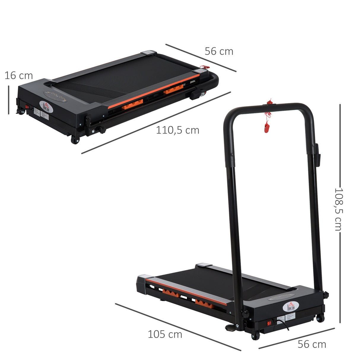 Electric Treadmill With Lcd Display, Foldable Fitness Machine, 1-6 Km/H, Steel, Black, 105 X 56 X 108.5 Cm
