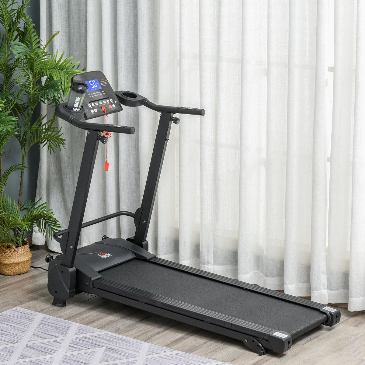 Electric Treadmill With Lcd Display, Usb & Mp3 Player, Foldable Fitness Machine, 1-14 Km/H, Steel, Black, 54X101X105Cm