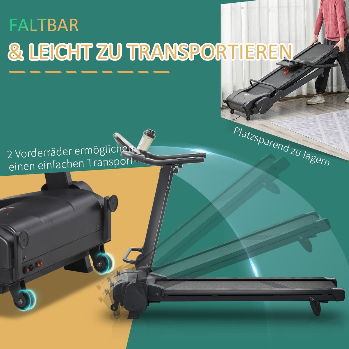 Electric Treadmill With Lcd Display, Usb & Mp3 Player, Foldable Fitness Machine, 1-14 Km/H, Steel, Black, 54X101X105Cm