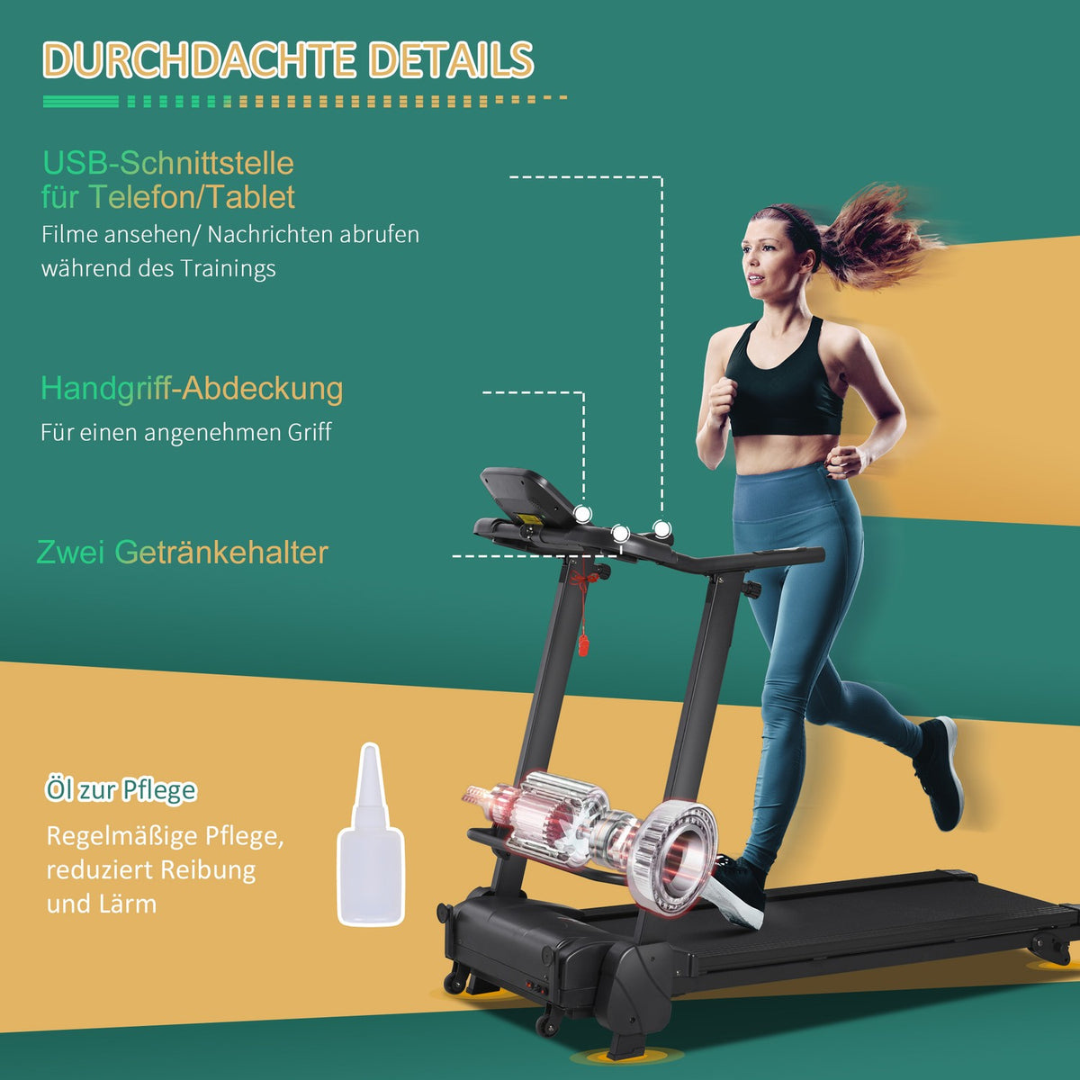 Electric Treadmill With Lcd Display, Usb & Mp3 Player, Foldable Fitness Machine, 1-14 Km/H, Steel, Black, 54X101X105Cm