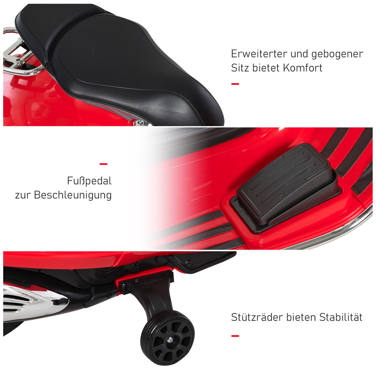 Electric Vehicle, Children'S Vehicle, Children'S Motorcycle, Electric Motorcycle With Mp3 Music Lighting, 3-6 Years, Pp, Red, 108 X 49 X 75 Cm