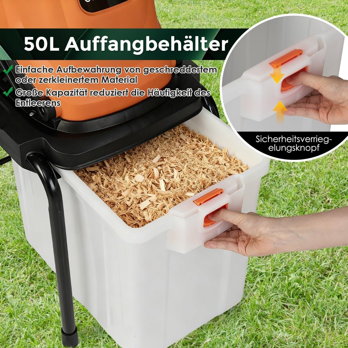 Electric Wood Chipper, 2800W, 50L Collection Bin, 45mm Capacity