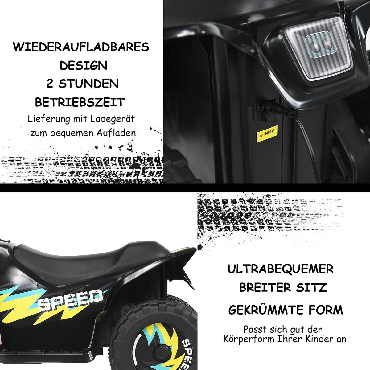 Electric car for children, electric children's quad, children's motorcycle, 73 x 40 x 44.5 cm, black