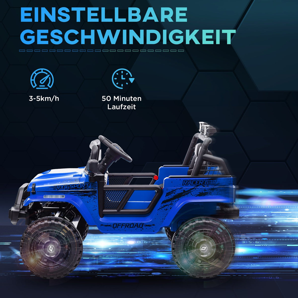 Electric children's car, 12 V 3-5 km/h off-road vehicle with music connection, children's vehicle with 2.4G remote control, headlight, horn, electric children's vehicle for children 3-6 years, blue