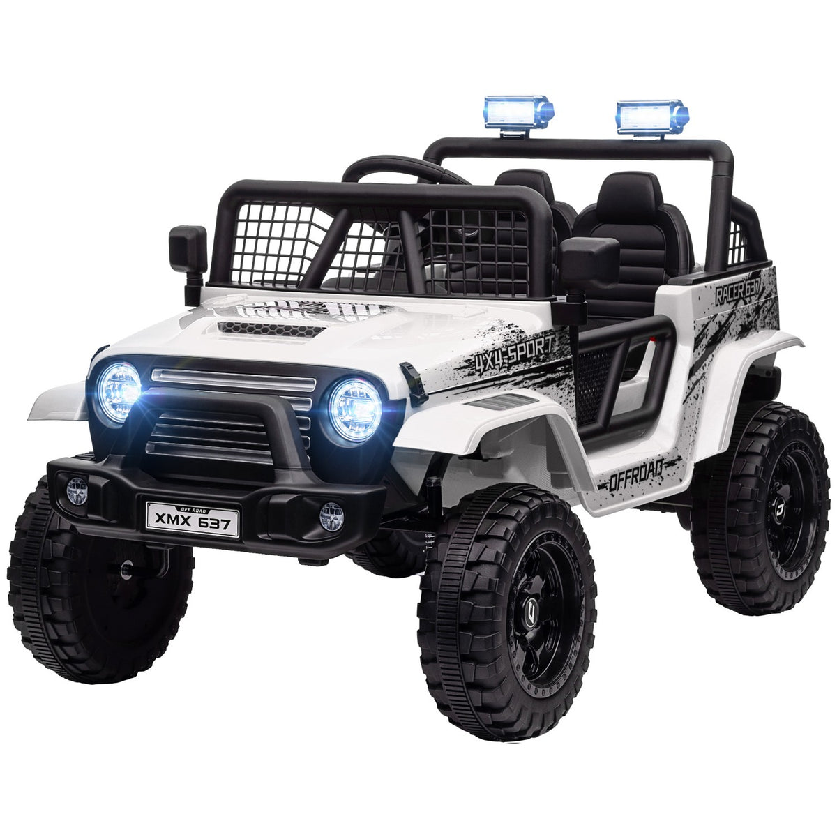 Electric children's car, 12 V 3-5 km/h off-road vehicle with music connection, children's vehicle with 2.4G remote control, headlight, horn, electric children's vehicle for children 3-6 years, white
