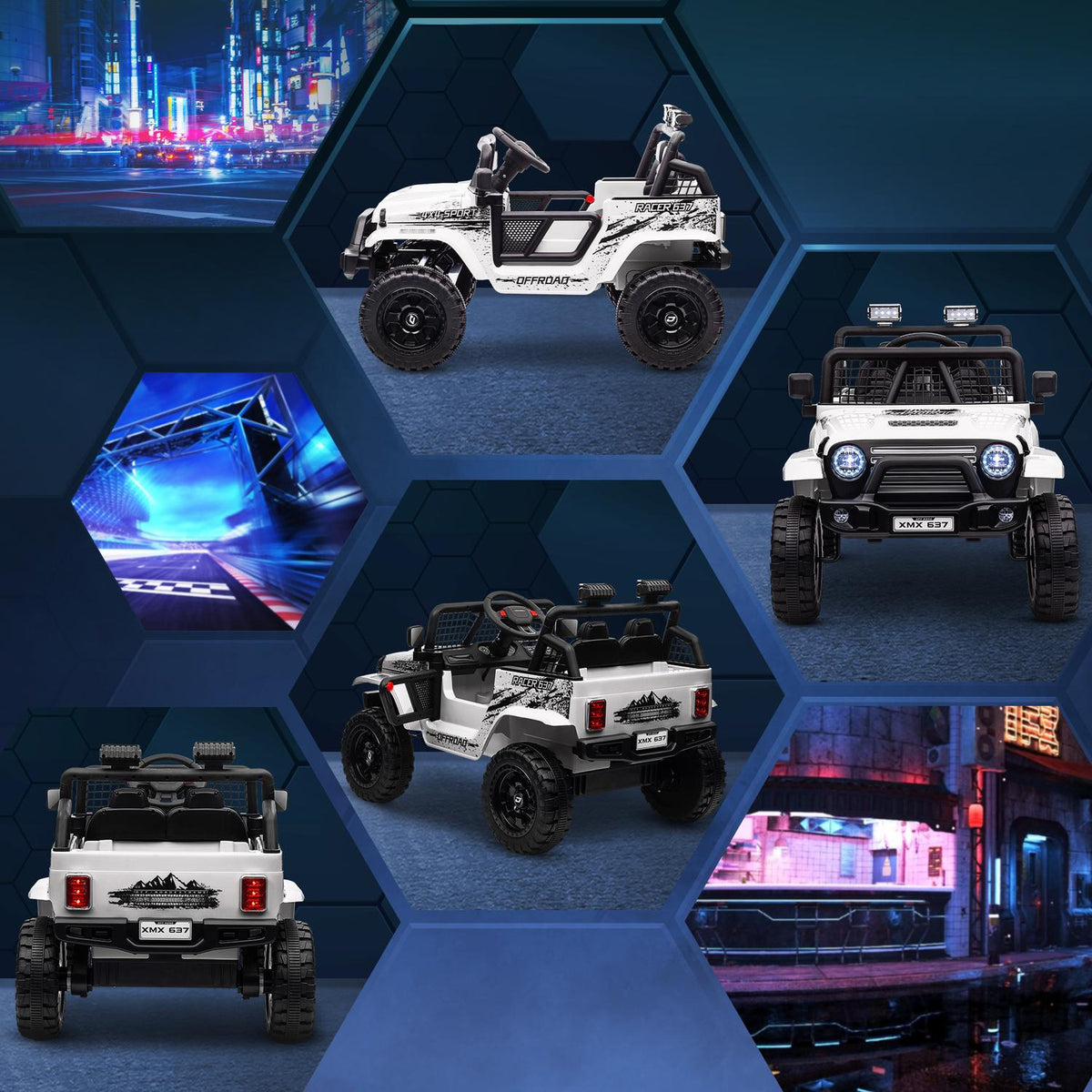 Electric children's car, 12 V 3-5 km/h off-road vehicle with music connection, children's vehicle with 2.4G remote control, headlight, horn, electric children's vehicle for children 3-6 years, white