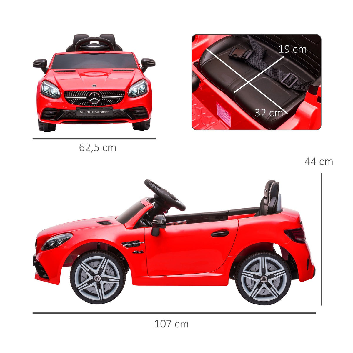 Electric children's car, with 3 speed, remote control, seat belt, music USB, LED headlights, for 3-6 years, load capacity 30 kg, red