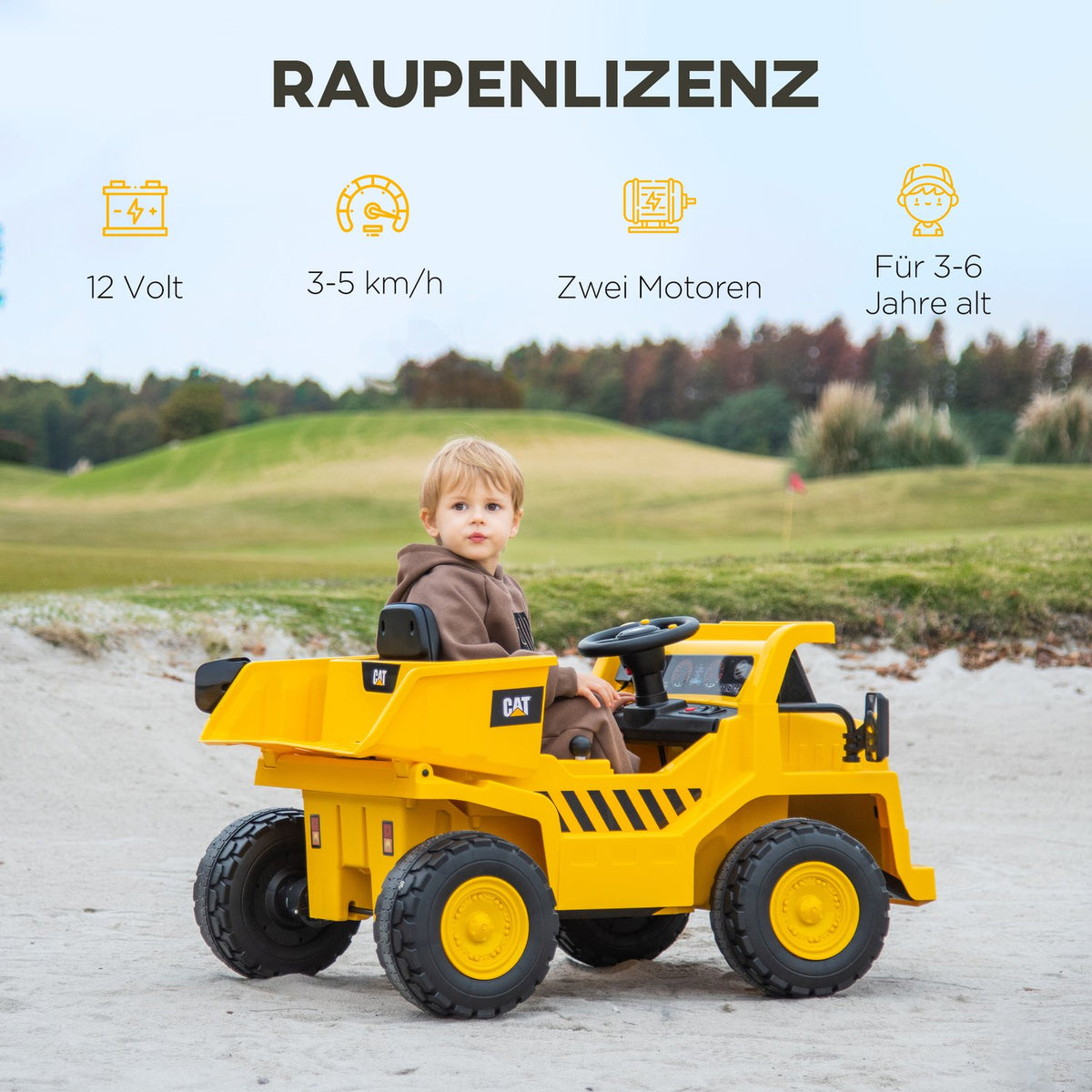 Electric children's excavator, load 30 kg, with remote control, bucket, shovel, speaker, headlight, for 3-7 years, yellow
