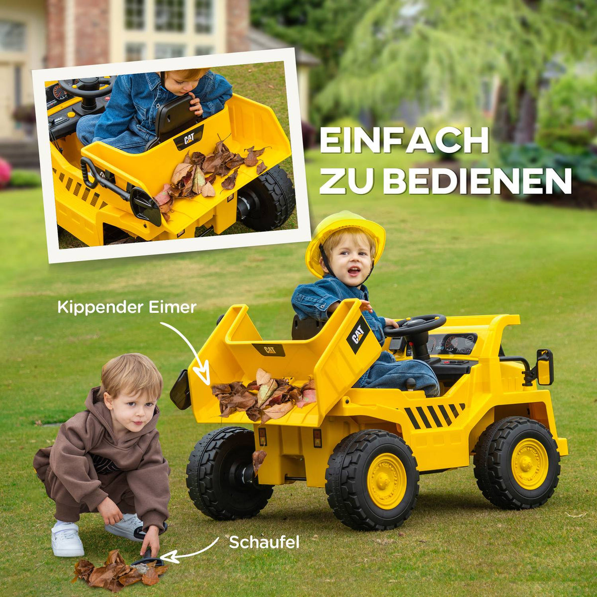 Electric children's excavator, load 30 kg, with remote control, bucket, shovel, speaker, headlight, for 3-7 years, yellow