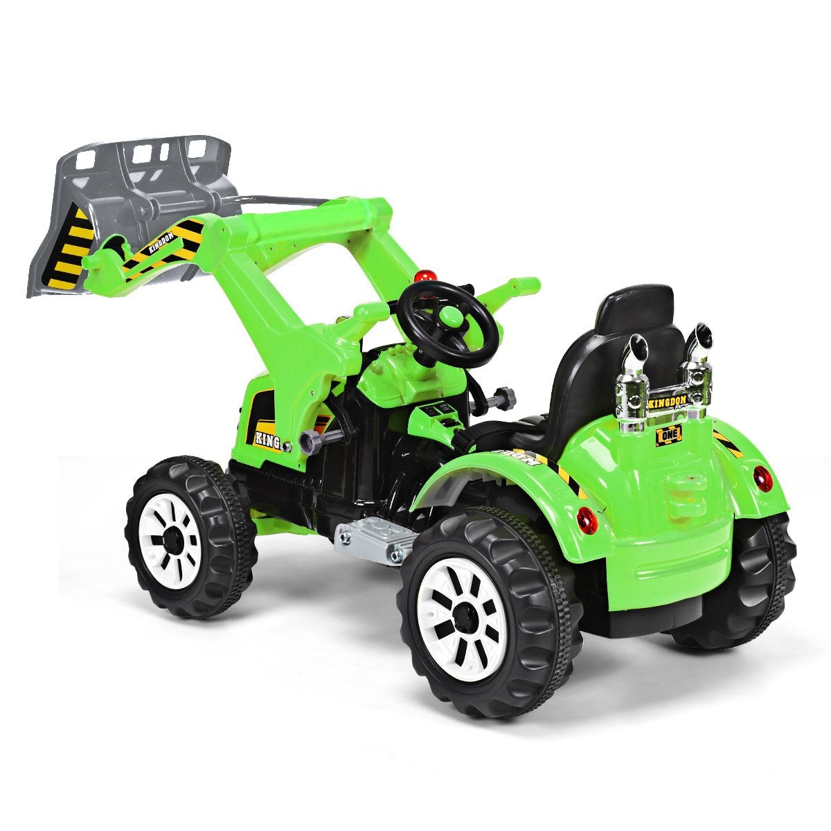 Electric children's forklift battery-operated children's excavator with 2 speeds seat excavator green