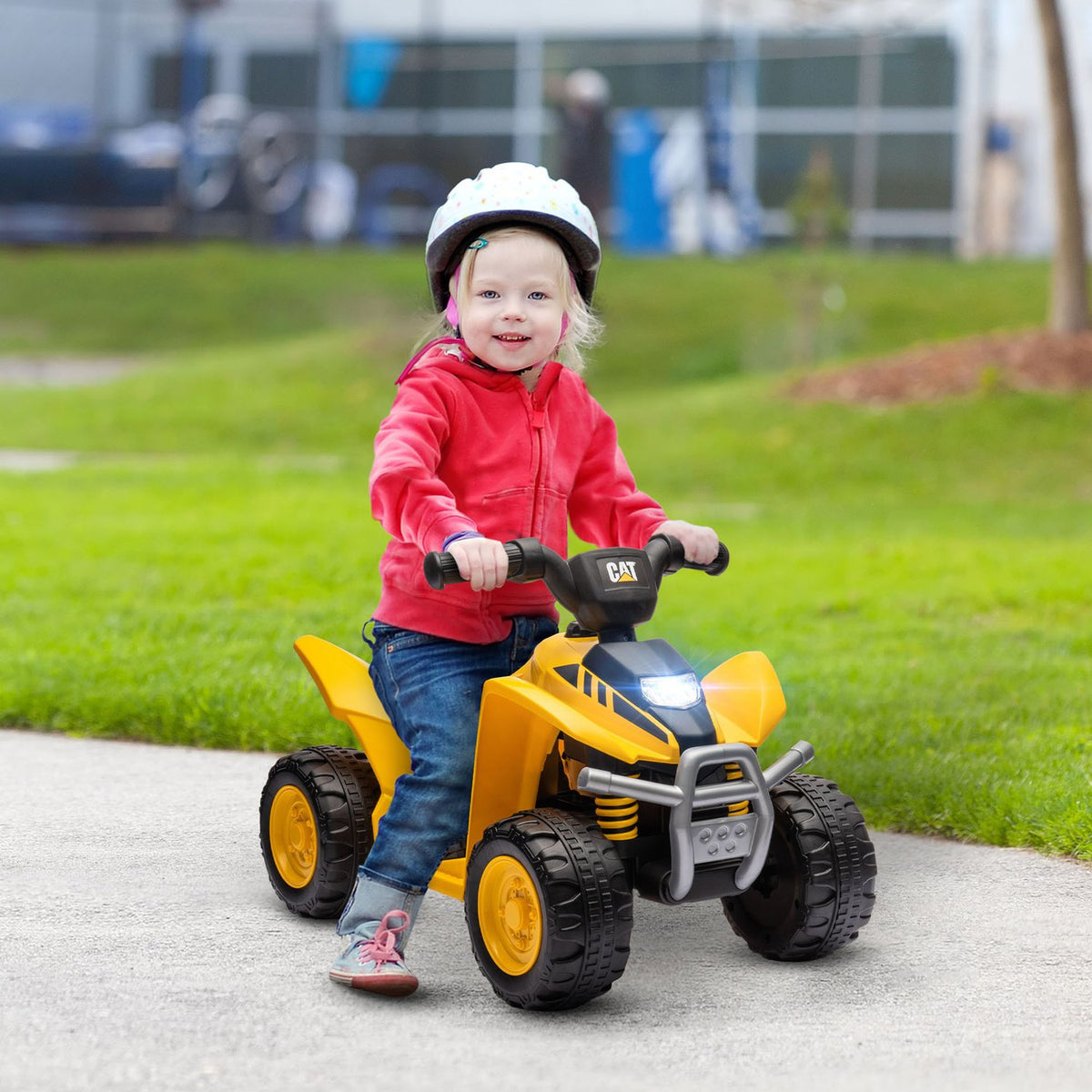 Electric children's quad, 6 V electric quad with horn & headlight, children's car with start button, 2.8 km/h, for 1.5-3 years children, yellow