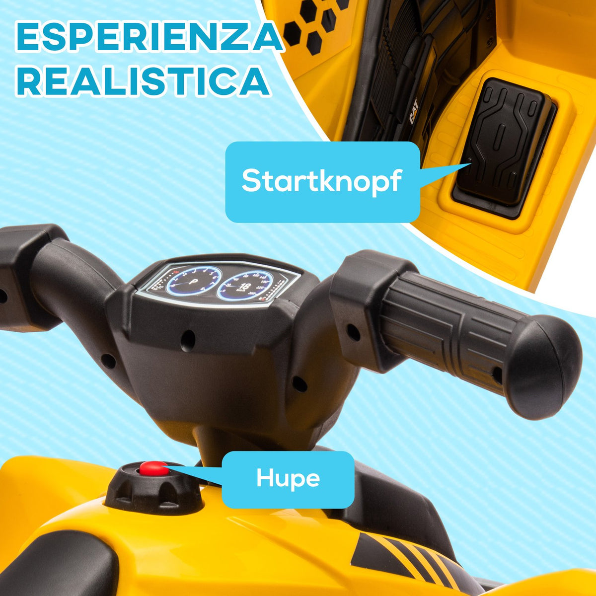 Electric children's quad, 6 V electric quad with horn & headlight, children's car with start button, 2.8 km/h, for 1.5-3 years children, yellow