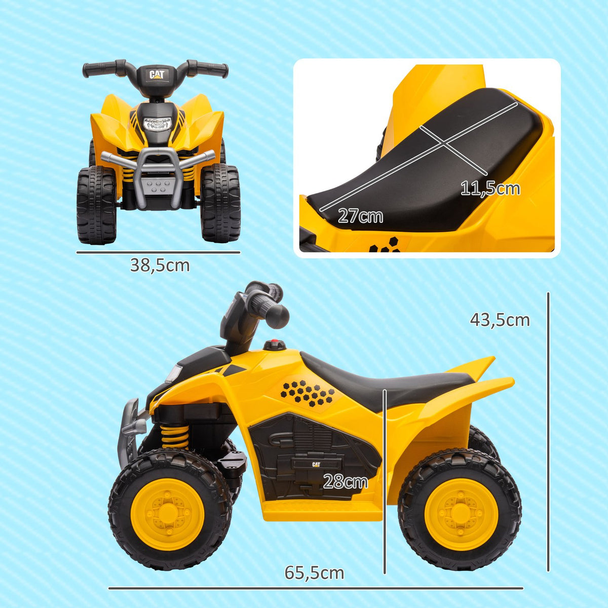 Electric children's quad, 6 V electric quad with horn & headlight, children's car with start button, 2.8 km/h, for 1.5-3 years children, yellow