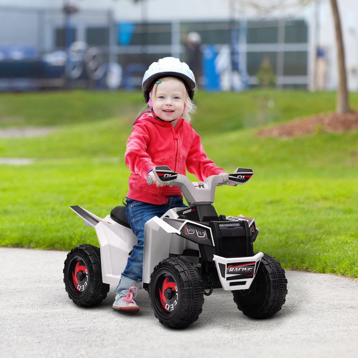 Electric children's quad, mini electric quad with forward and reverse functions, 6 V electric vehicle for children 1.5-3 years, 2.5 km/h, white