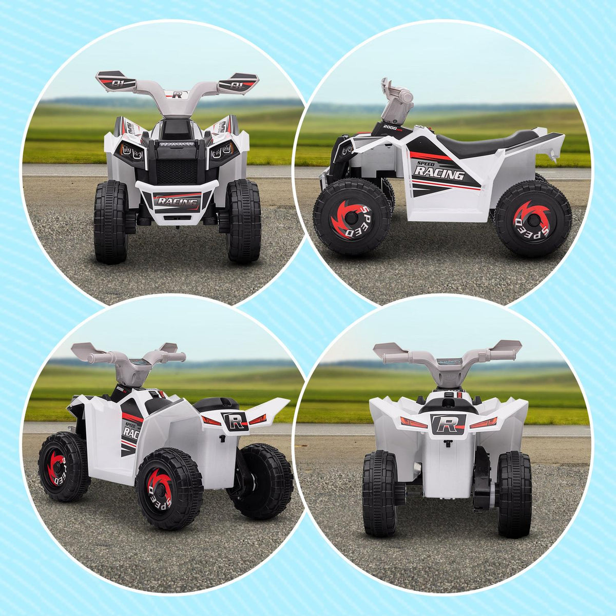 Electric children's quad, mini electric quad with forward and reverse functions, 6 V electric vehicle for children 1.5-3 years, 2.5 km/h, white