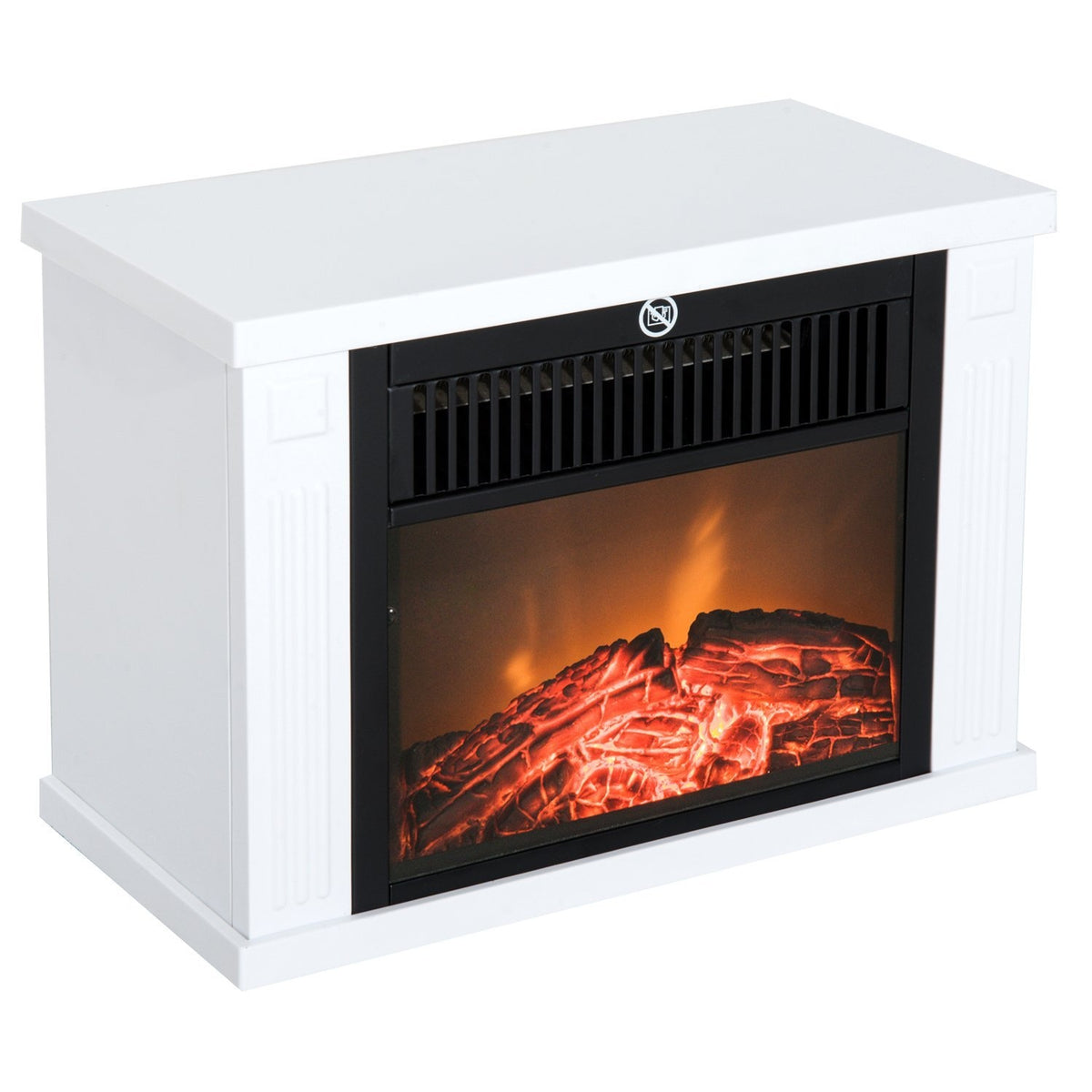 Electric fireplace 1200W standing fireplace with flame effect in white, electric fireplace for a cozy atmosphere