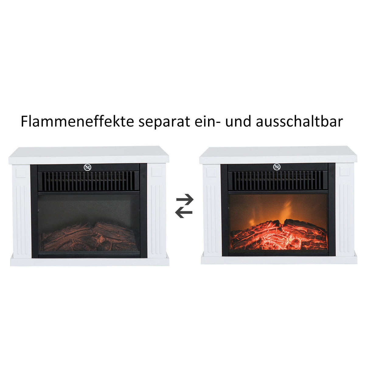 Electric fireplace 1200W standing fireplace with flame effect in white, electric fireplace for a cozy atmosphere