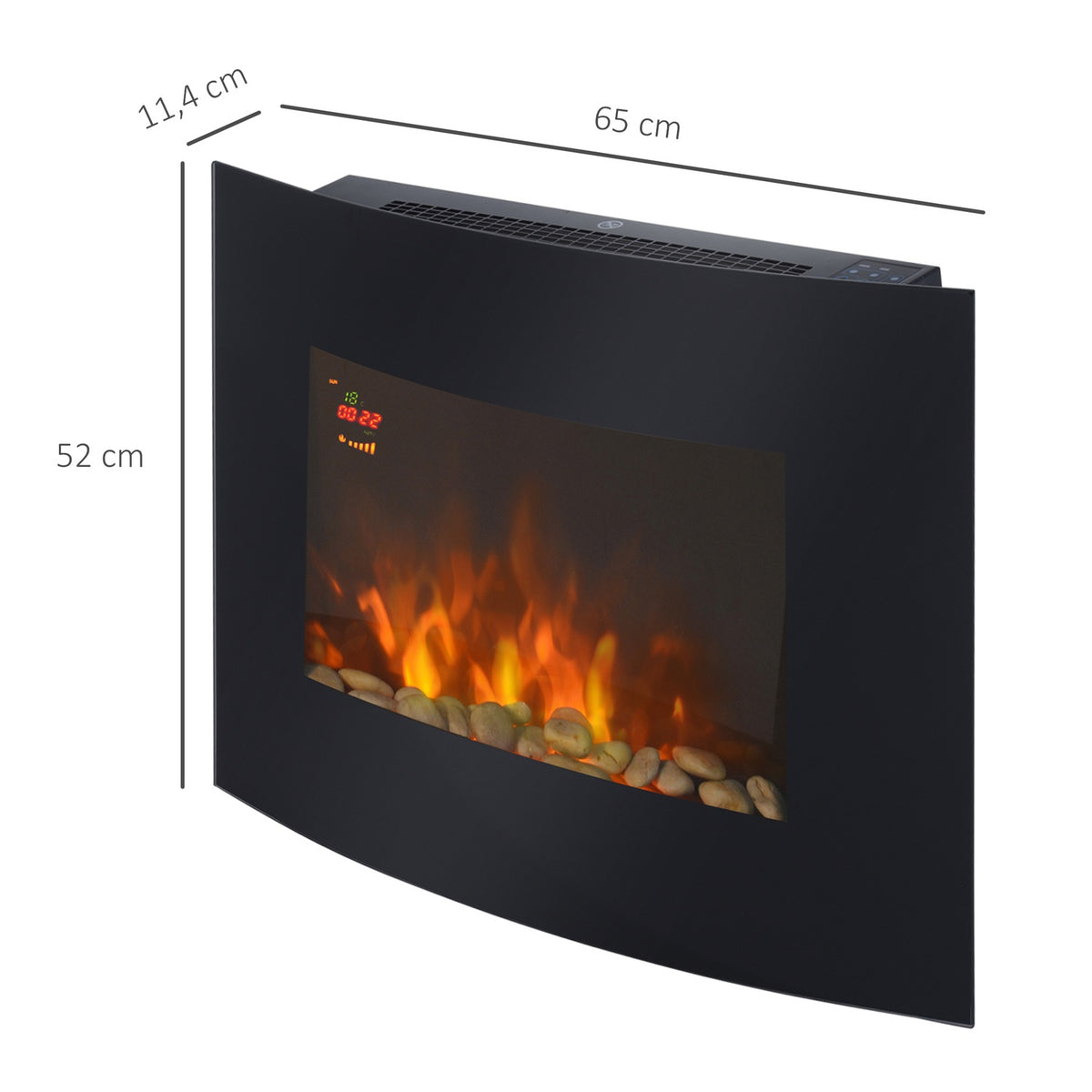 Electric fireplace electric wall fireplace 65 x 11.4 x 52cm, fireplace for a cozy atmosphere
