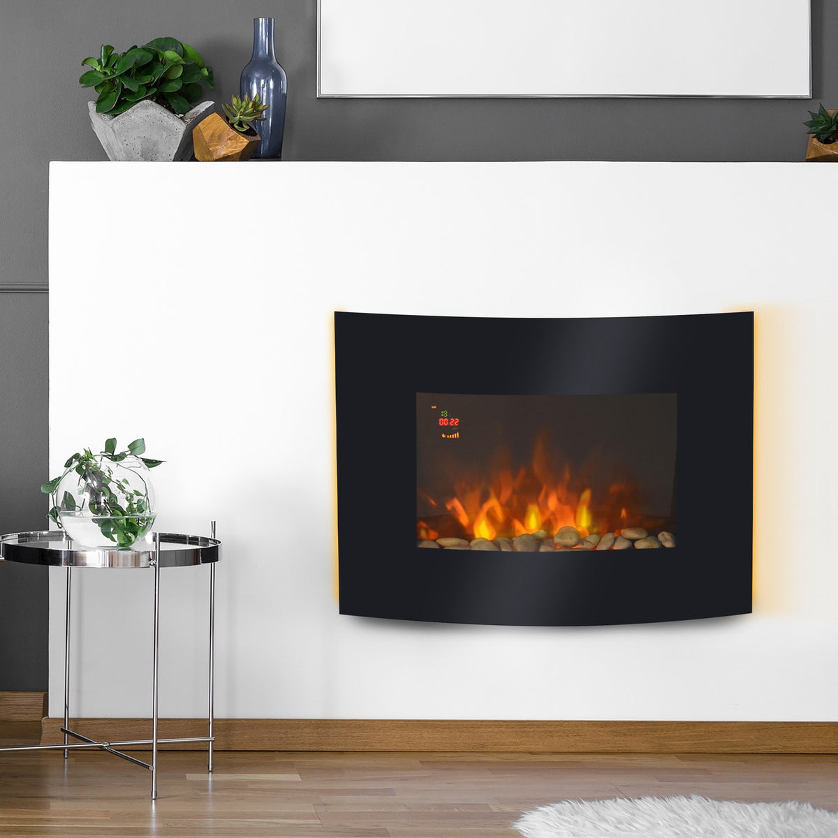 Electric fireplace electric wall fireplace 65 x 11.4 x 52cm, fireplace for a cozy atmosphere